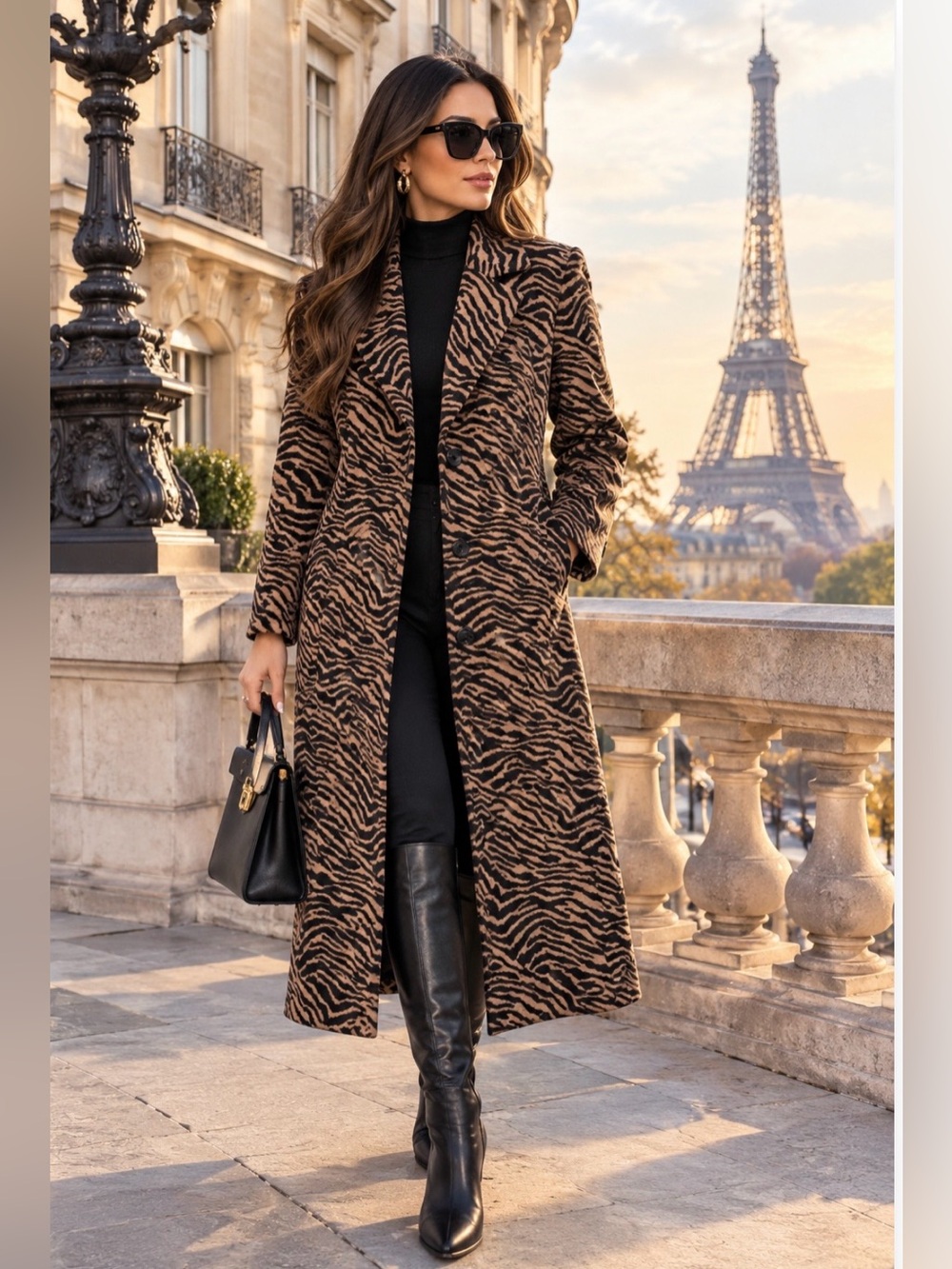 sofia by sofia vergara Brown and Black Zebra-Print Long Trench Coat